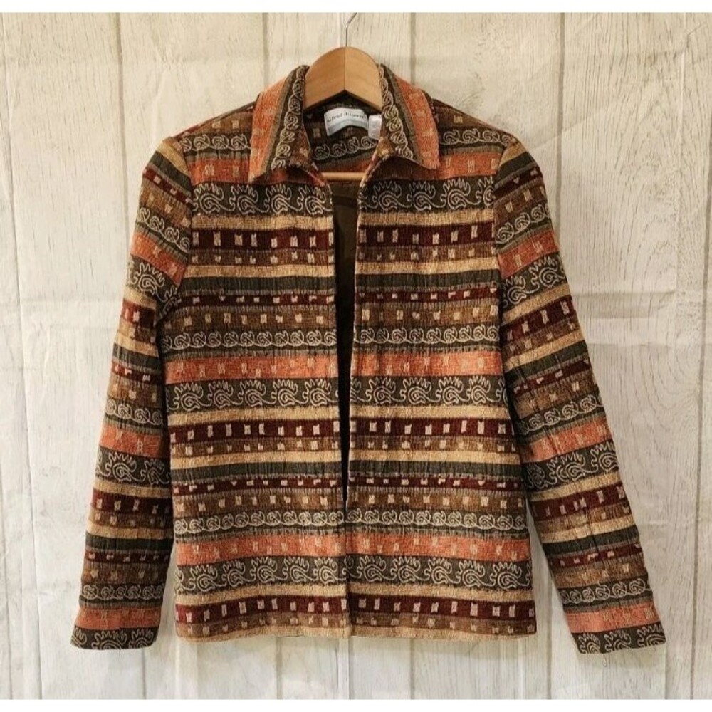 Vintage Alfred Dunner Blazer Woman's 10 P Tapestry open Jacket Orange Browns
